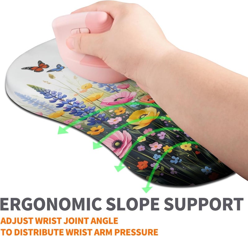 Armanza Ergonomic Joint Wrist Support Mouse Pad with Memory Foam Cushion Massage Bump, Carpal Tunnel Pain Relief Mousepad Slope Design for Wrist Rest, 11.8x7.9 in, Wild Flower - Image 2